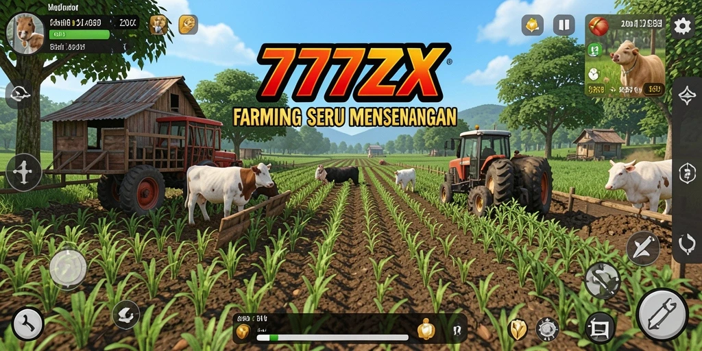 Screenshot utama 777ZX menampilkan gameplay Farming yang menarik dan seru.