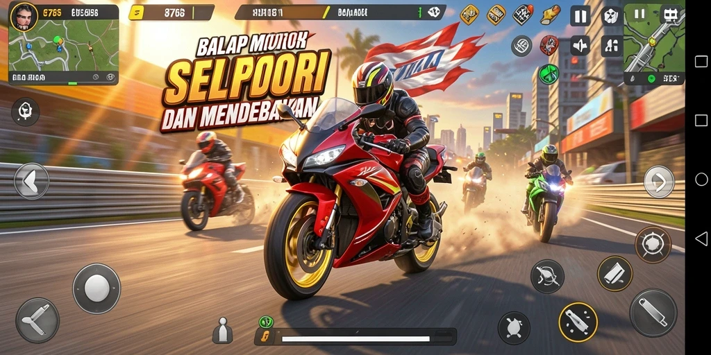 Tampilan gameplay seru dari 8768 saat balapan motor.