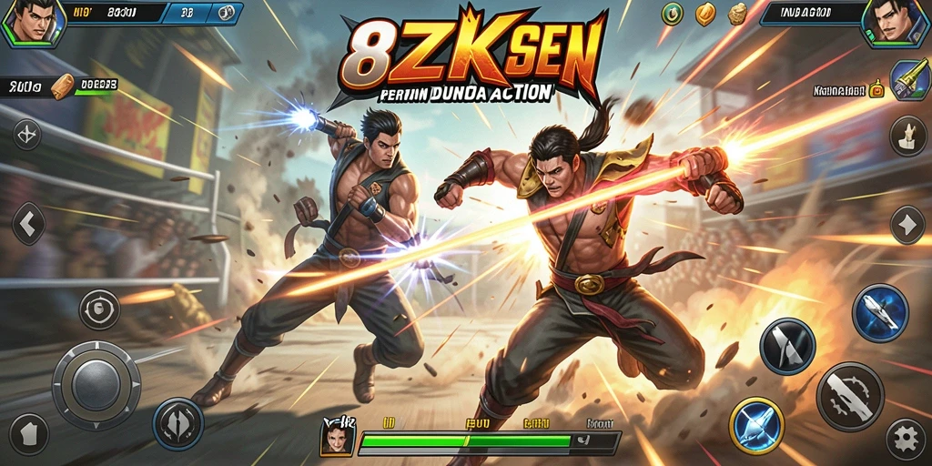 Tampilan gameplay menegangkan dalam 8ZK dengan pertarungan yang mendebarkan.