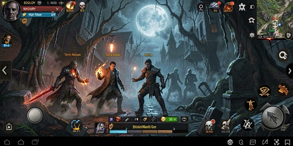 Gameplay 92GLORY menampilkan suasana horor yang mencekam dan menegangkan.