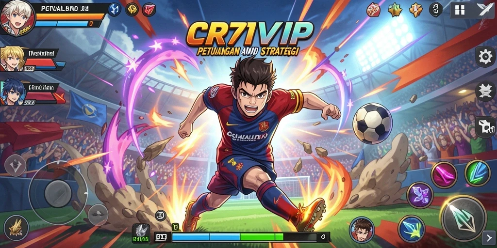 Screenshot gameplay utama CR7VIP menampilkan karakter anime yang beraksi.