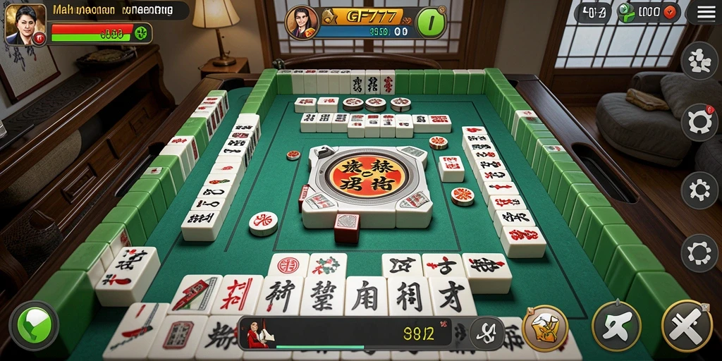Screenshot gameplay GF777 menampilkan keindahan ubin Mahjong yang berwarna.