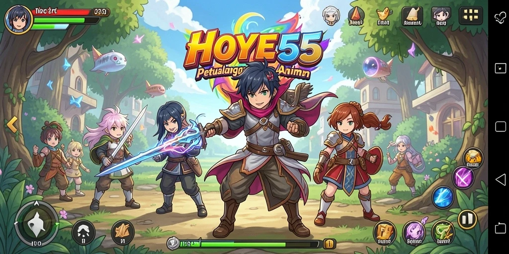 Screenshot menunjukkan aksi seru dalam dunia Anime HOYE55.
