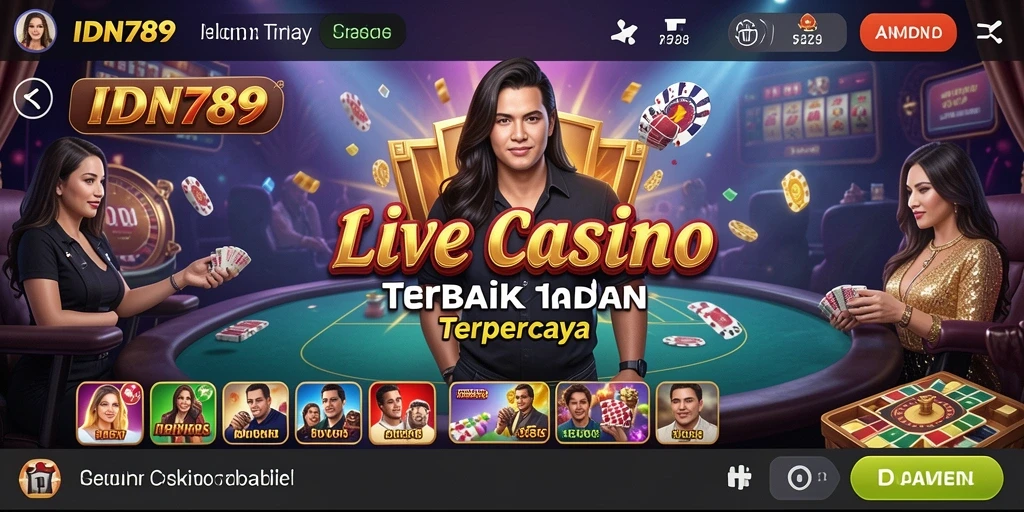 Screenshot utama IDN789 menampilkan dealer profesional dan gameplay yang mengesankan.