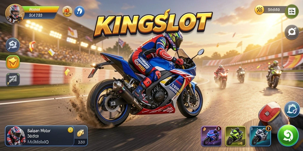 Gameplay seru KINGSLOT dengan balapan motor yang menegangkan.