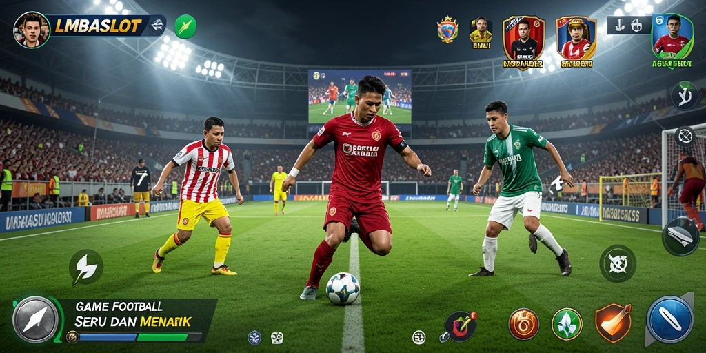 Screenshot LMBASLOT menampilkan aksi mendebarkan di lapangan sepak bola.