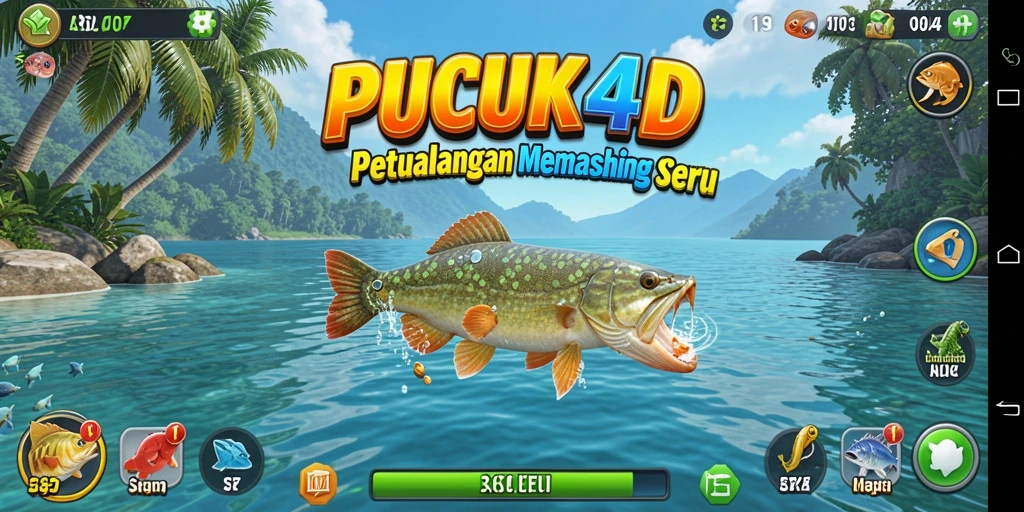 Tampilan gameplay memancing seru di PUCUK4D dengan ikan yang beraneka ragam.