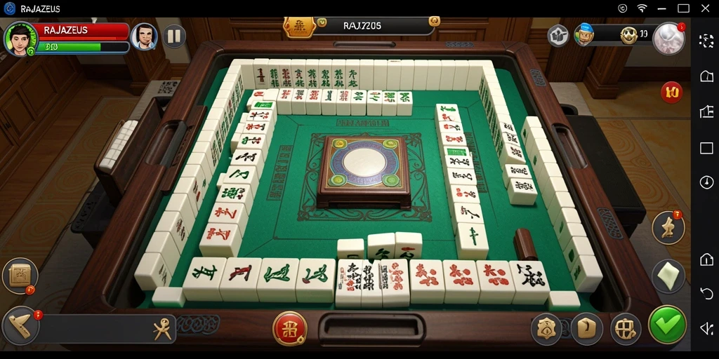 Screenshot gameplay RAJAZEUS dengan tampilan Mahjong yang menarik.