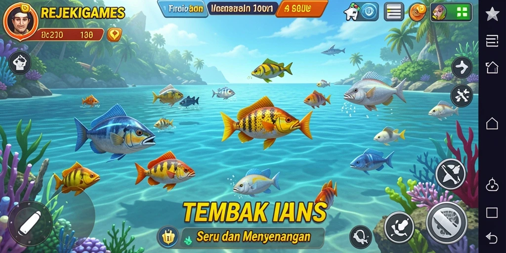 Screenshot gameplay REJEKIGAMES menampilkan aksi menembak ikan yang seru.