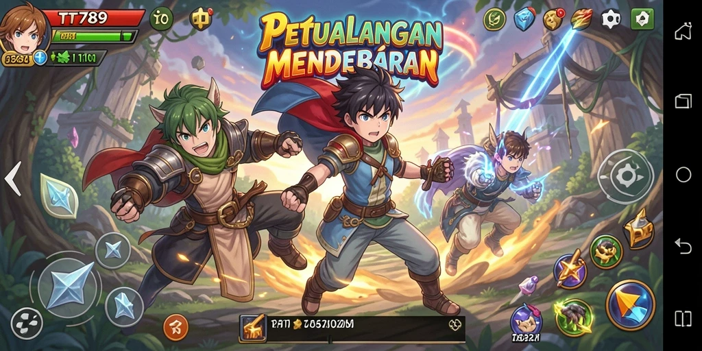Screenshot utama TT789 menunjukkan aksi karakter dalam pertarungan Anime.
